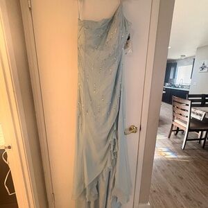 Light Blue Beaded Chiffon Prom Gown